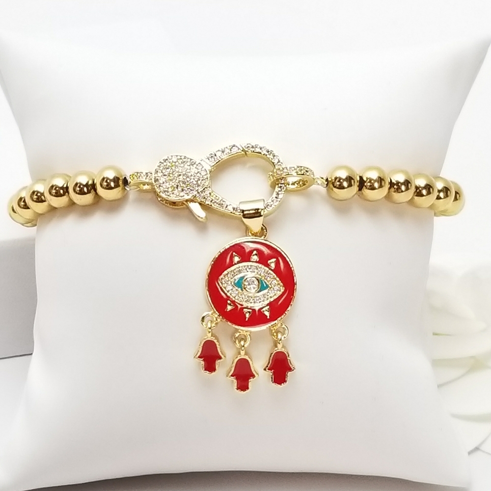 NWT Evil Eye Hamsa 18K Gold Stainless Steel NEW - Picture 1 of 10